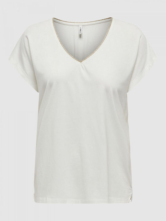 Only Women's Blouse with V Neck White