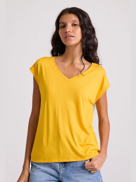 Funky Buddha Women's Athletic T-shirt with V Neck Yellow