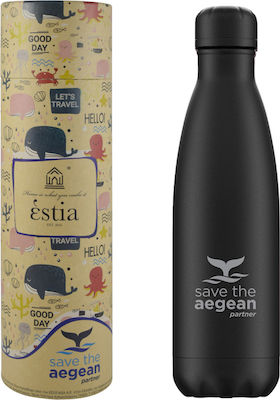 Estia Flask Lite Save the Aegean Bottle Thermos Stainless Steel BPA Free Midnight Black 750ml