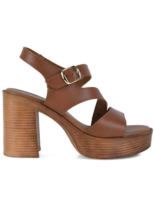 Harris Leather Women's Sandals Tabac Brown with High Heel