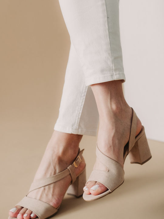 Suede Diagonal Strap Sandals Nude