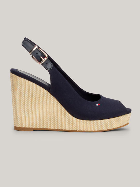 Tommy Hilfiger Women's Leather Ankle Strap Platforms Navy Blue