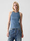 GAP Women's Blouse Sleeveless with Tie at Neck Medium Indigo Blue