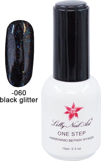 Lilly Nail Art Semi-Permanent Nail Polish black glitter with Glitter 15ml 1pcs