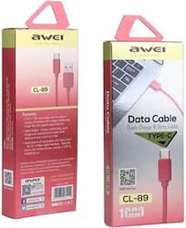 Awei CL-89 USB 2.0 Cable USB-C male - USB-A Ροζ 1m