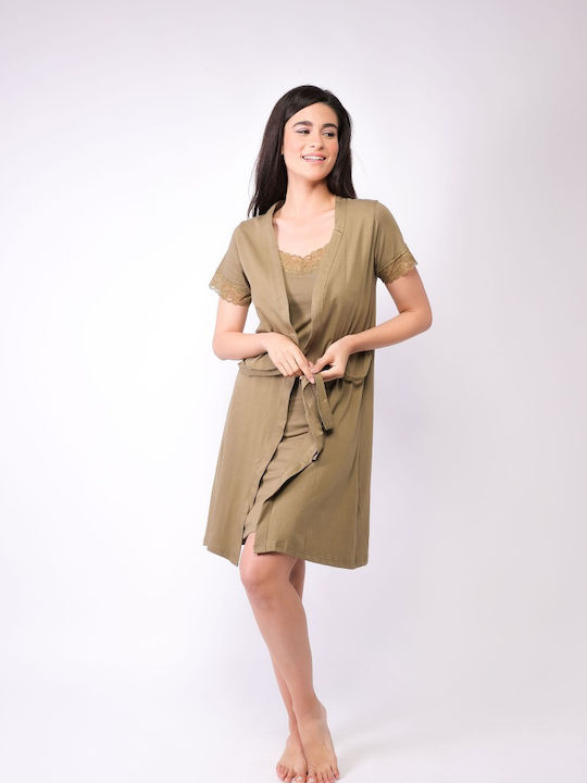 Sexen Summer Women's Cotton Robe with Nightdress HAKI