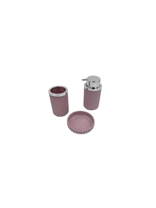 Sidirela Plastic Bathroom Accessory Set Pink 3pcs