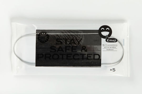 Larisa Face Cover Stay Safe Μάσκα Προστασίας Μιας Χρήσης Χειρουργική Μαύρη 5τμχ
