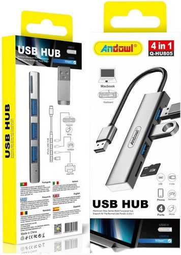 Andowl Hub 4 Θυρών USB 2.0 με σύνδεση USB-A / Ethernet Μπλε