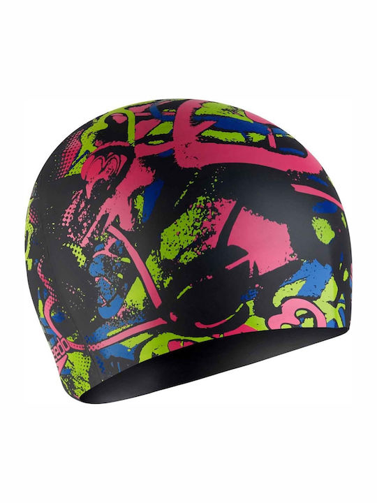 Speedo Printed Silicone Kids Swimming Cap Black