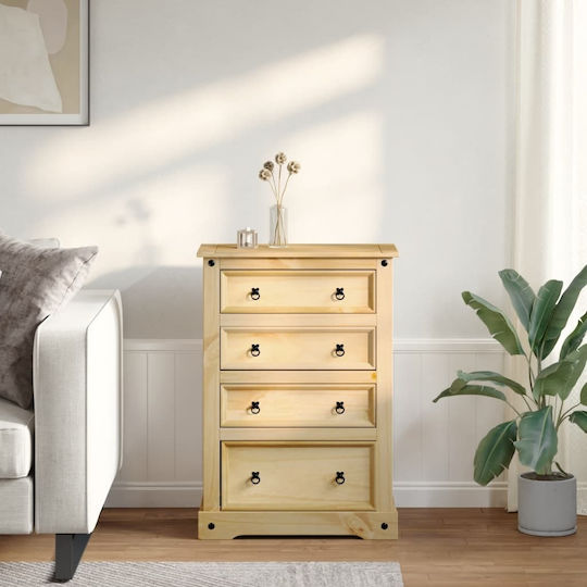 Chest of Drawers of Solid Wood with 4 Drawers 80x43x114cm