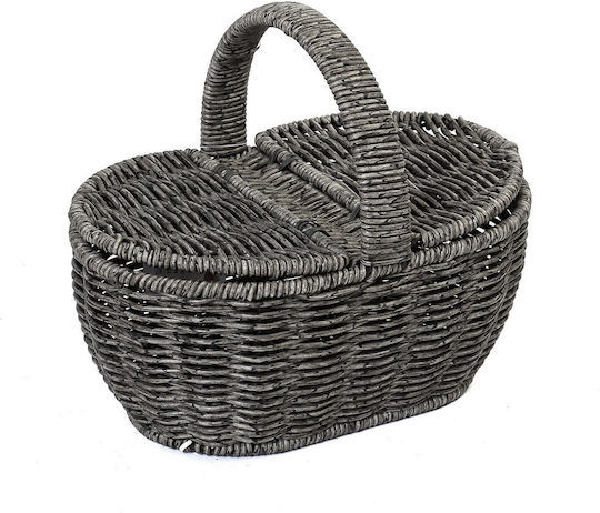 Espiel Decorative Basket Wicker with Lid & Handles Gray 22x15x19cm