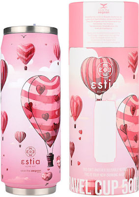 Estia Travel Cup Save the Aegean Sticlă Termos Oțel inoxidabil Love Ascend Estia 500ml cu Paie