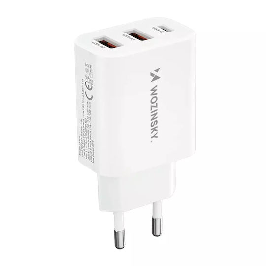 Wozinsky Încărcător Fără Cablu cu 2 Porturi USB-A și Port USB-C 30W Albς (CWCUCW)