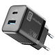 Cellular Line Ladegerät ohne Kabel GaN mit USB-A Anschluss und USB-C Anschluss 30W Stromlieferung Schwarzs (Multipower Micro)