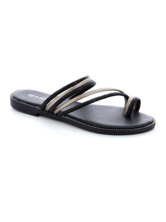 B-Soft Leather Women's Flat Sandals Anatomic in Black Color