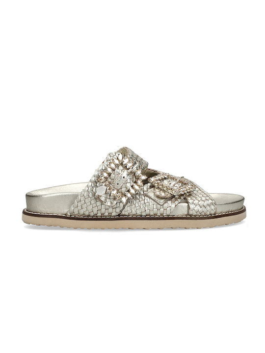 Inuovo Leather Women's Flat Sandals in Silver Color