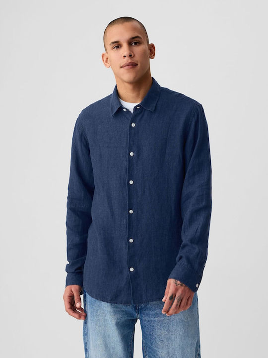 GAP Men's Shirt Long Sleeve Linen Blue