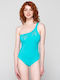 Luna One-Piece Swimsuit with One Shoulder Light Blue