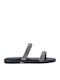 Leather Women's Flat Sandals in Black Color