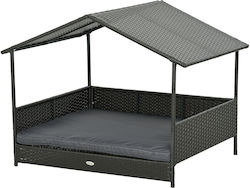 Pawhut erhöhtes Katzenbett mit abnehmbarem Kissen Pe Rattan Stahl 117x85x89 cm Grau Braun