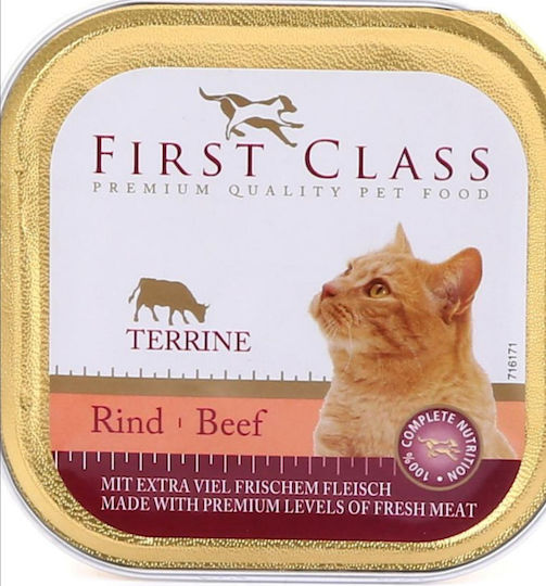 First Class Terrine Hrană Umedă pentru Pisici Adulte în Tăviță cu Carne de vită 5x100gr