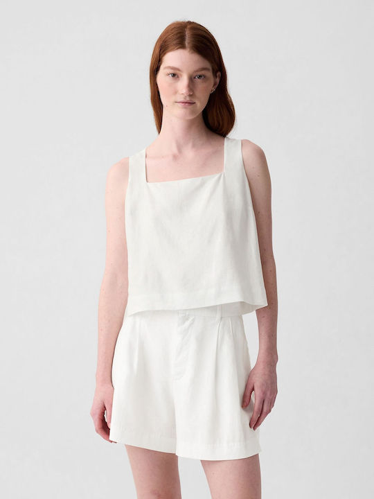 GAP Women's Summer Crop Top Linen with Buttons White