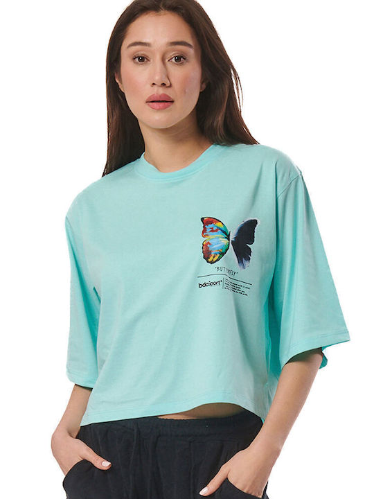 Body Action Women's Oversized Crop T-shirt Turq...