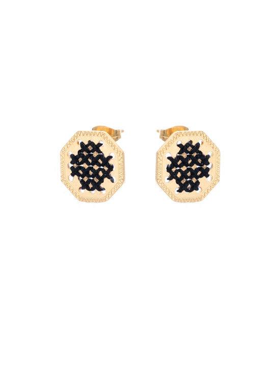 Pierced Earrings Motivo Gold Black Brass