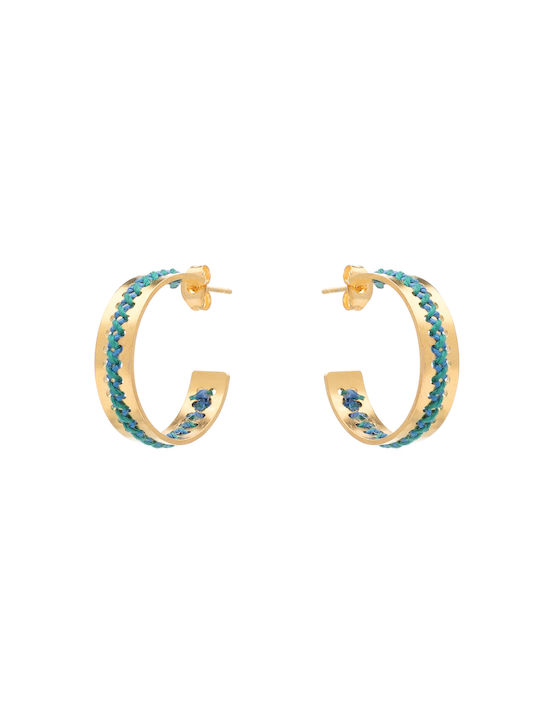 Stavrovelonia Gold Turquoise Love Hoop Earrings