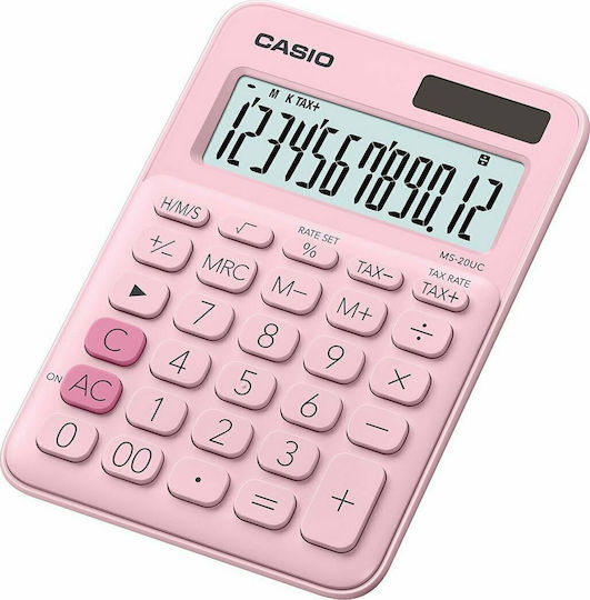 Casio MS-20UC-PK Αριθμομηχανή Λογιστική Τσέπης 12 Ψηφίων σε Ροζ Χρώμα