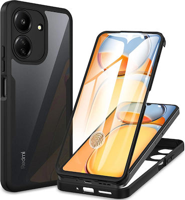 Techsuit Acoperire completă 360 Sticlă călită Set cu Sticlă Negru (Xiaomi Redmi 13C 4G)