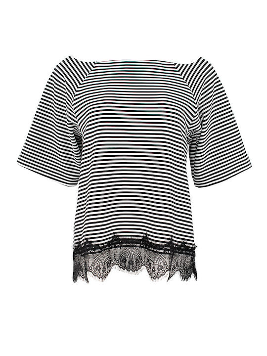 Forel Women's Blouse Short Sleeve Striped Black and white