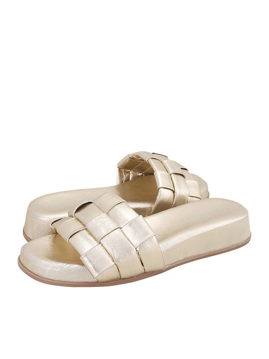 Nemel Leather Women's Flat Sandals in Gold Color