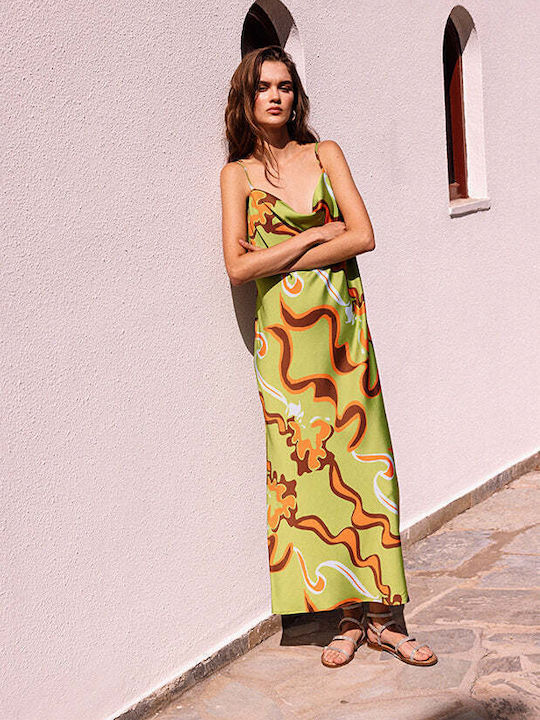 Nema Resort Wear Maxi Φόρεμα Σατέν Πράσινο