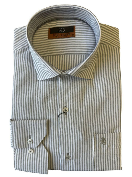 Poligianni Men's Shirt Long Sleeve Cotton Striped Grey