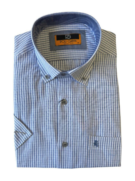 Cu mânecă scurtă Bumbac Cămașă Carou Plaid Blue