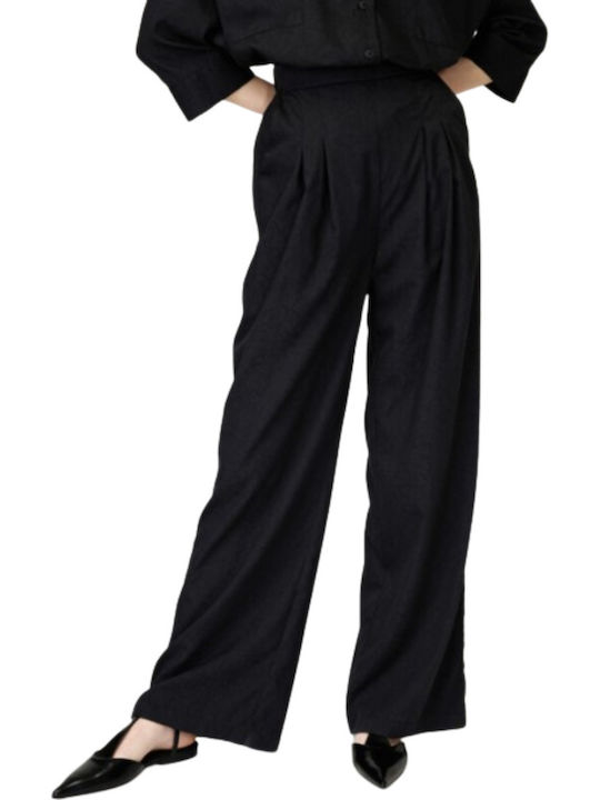 Dama Tesatura Pantaloni cu Elastic Negru