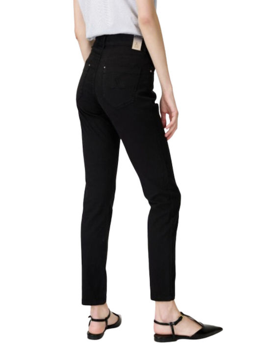 Sarah Lawrence Women's High-waisted Cotton Trousers in Skinny Fit Black