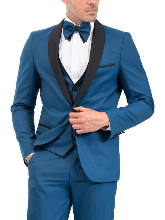 Men's Suit with Vest Slim Fit Petrol