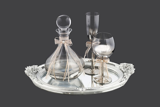 La Vista Set Karaffe Hochzeit mit Weinglas aus Kristall Silber 2 Stück