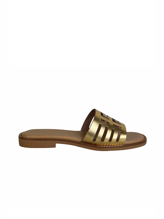 Sochic Shoes Leder Damen Flache Sandalen in Gold Farbe