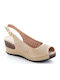 Women's Leather Ankle Strap Platforms Beige