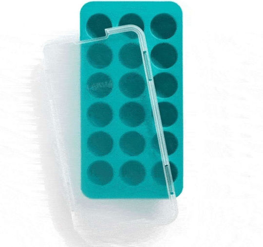 Lekue Ice Cube Mold Round Silicone 18 Slots with Lid Blue 882364