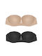 Set Join Sutien Femei Fără Bretele Push-Up Spate Transparent Cupă Silicon B Poliamidă Bej-Negru
