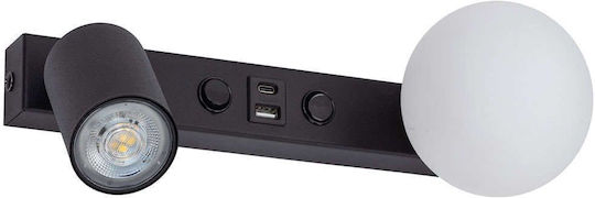 TK Lighting Modern Lumină de Perete cu Soclu GU10 cu Port USB Negru 35cm