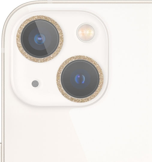 Glitter Ring Protecție Cameră Tempered Glass Auriu pentru iPhone 13, iPhone 13 mini