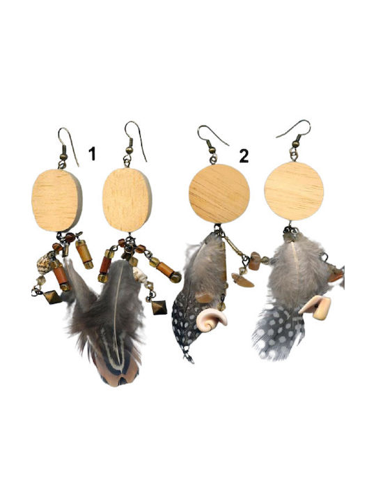 Wooden Earrings Chain Stones Feathers-1