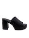 Leather Mules with Heel in Black Color