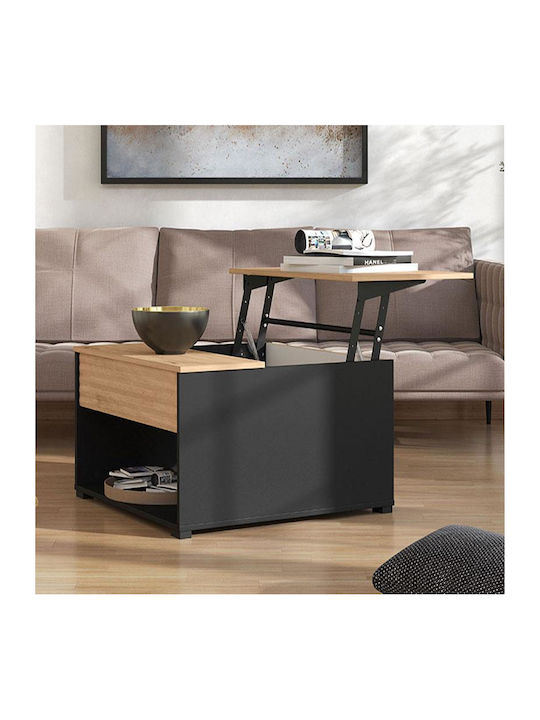 Square Central Coffee Table Taranto Wooden with Lifting Mechanism Black M80xW80xH45cm